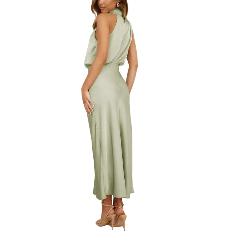 Damen Midikleid ohne Ärmel mit drapiertem Stehkragen-Midi Dress-Alpenkind