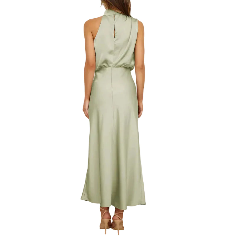 Damen Midikleid ohne Ärmel mit drapiertem Stehkragen-Midi Dress-Alpenkind