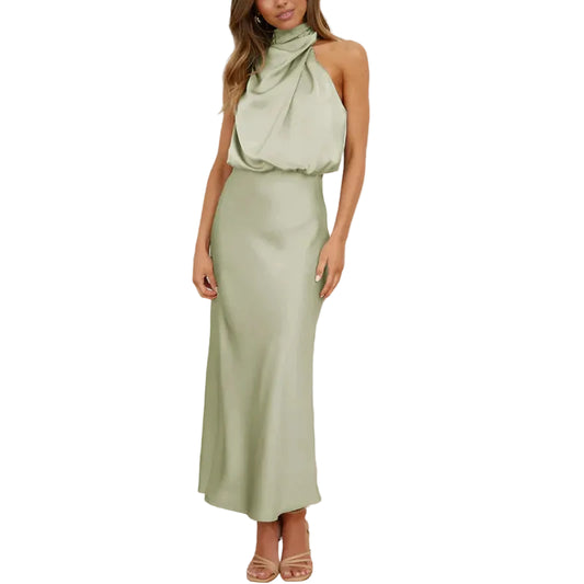 Damen Midikleid ohne Ärmel mit drapiertem Stehkragen-Women Dress-Alpenkind