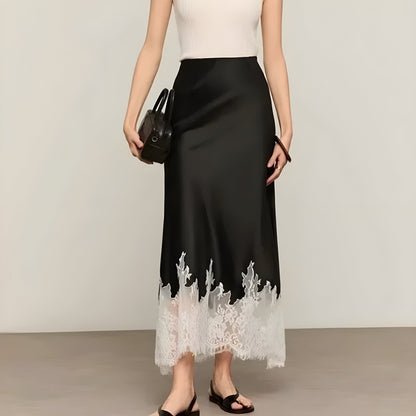 Damen-Midirock aus Satin mit Spitzensaum-Skirt for women-Alpenkind