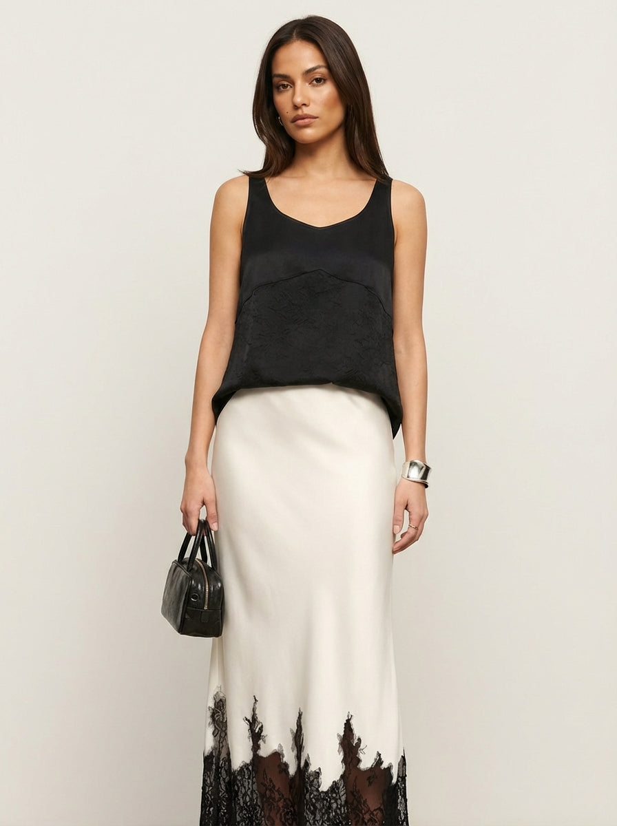 Damen-Midirock aus Satin mit Spitzensaum-Skirt for women-Alpenkind