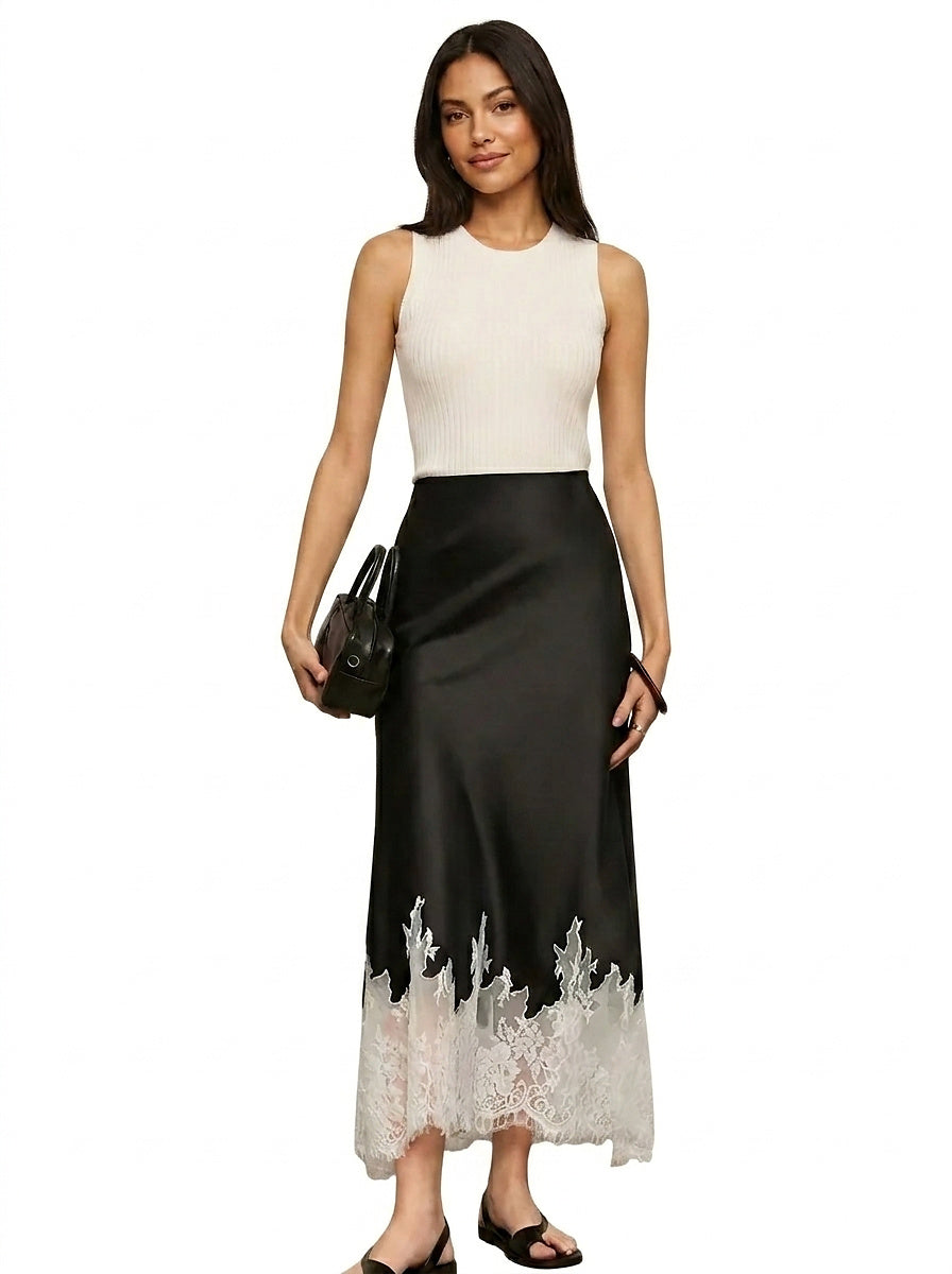 Damen-Midirock aus Satin mit Spitzensaum-Skirt for women-Alpenkind