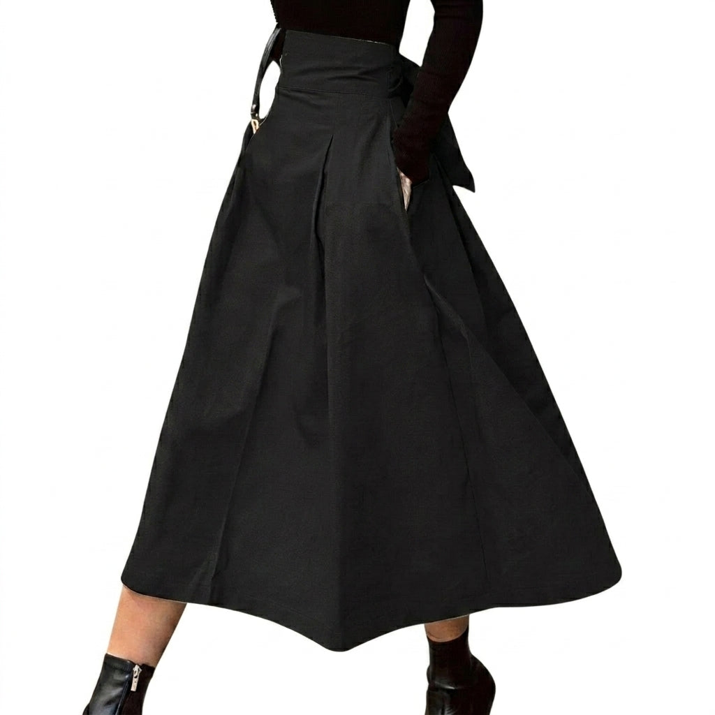 Damen-Midirock mit hohem Bund, Faltenlegung und Bindedetail-Skirt for women-Alpenkind