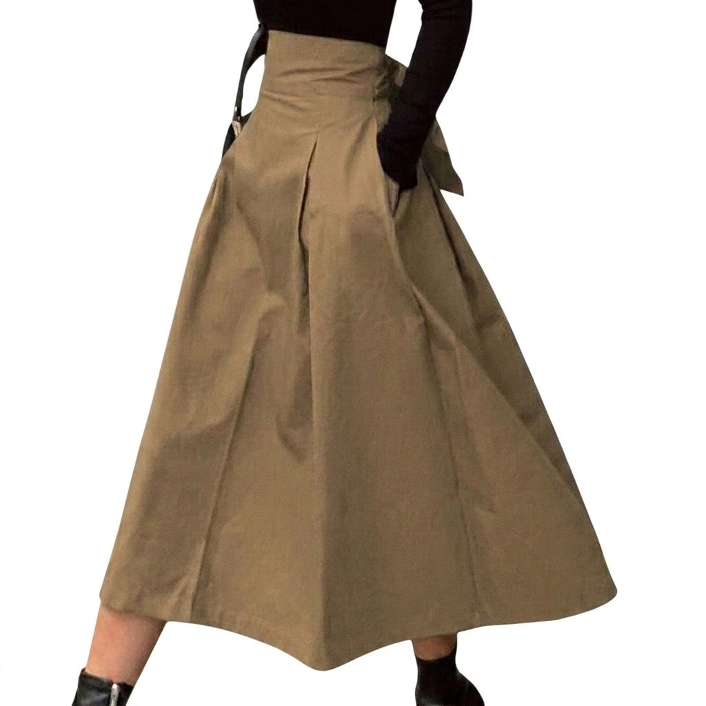 Damen-Midirock mit hohem Bund, Faltenlegung und Bindedetail-Skirt for women-Alpenkind
