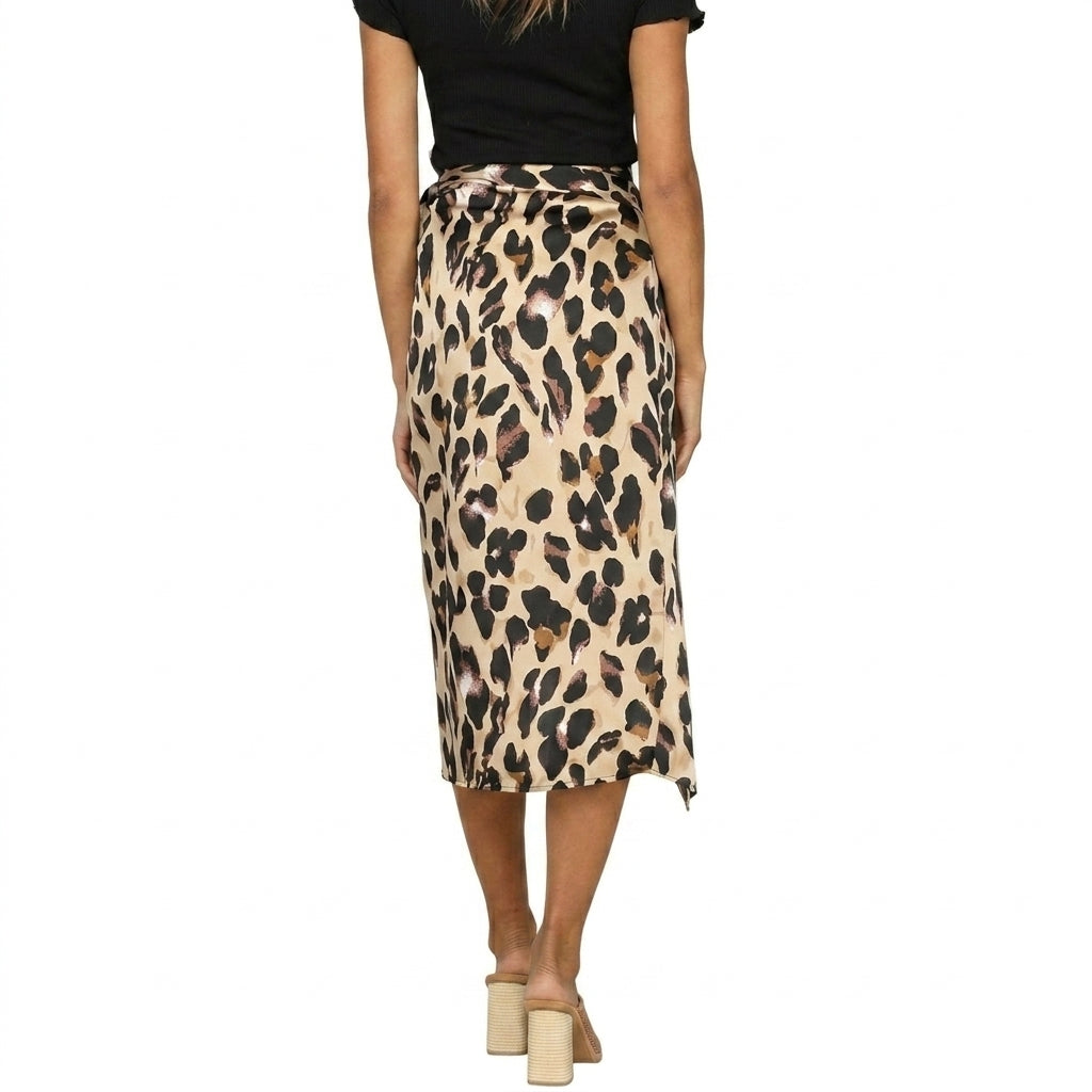 Damen-Midirock mit Tierprint, Seitenschlitz und Bindedetail-Skirt for women-Alpenkind