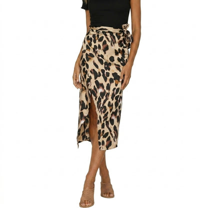 Damen-Midirock mit Tierprint, Seitenschlitz und Bindedetail-Skirt for women-Alpenkind