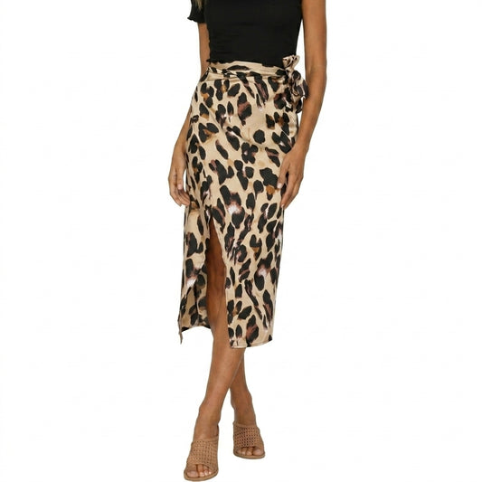 Damen-Midirock mit Tierprint, Seitenschlitz und Bindedetail-Skirt for women-Alpenkind