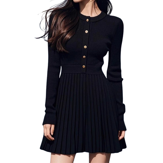 Damen Mini Kleid mit langen Ärmeln, Knopfleiste und Rüschensaum-Mini Dress-Alpenkind