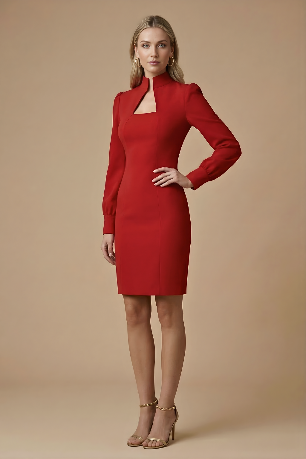 Damen Mini Kleid mit langen Ärmeln, Stehkragen und Ausschnittdetail-Mini Dress-Alpenkind