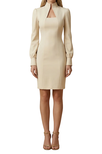 Damen Mini Kleid mit langen Ärmeln, Stehkragen und Ausschnittdetail-Mini Dress-Alpenkind
