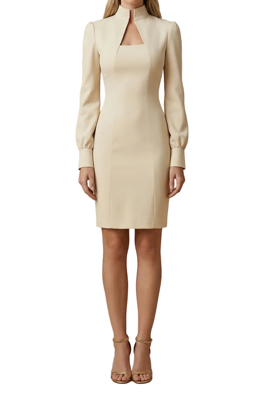 Damen Mini Kleid mit langen Ärmeln, Stehkragen und Ausschnittdetail-Mini Dress-Alpenkind