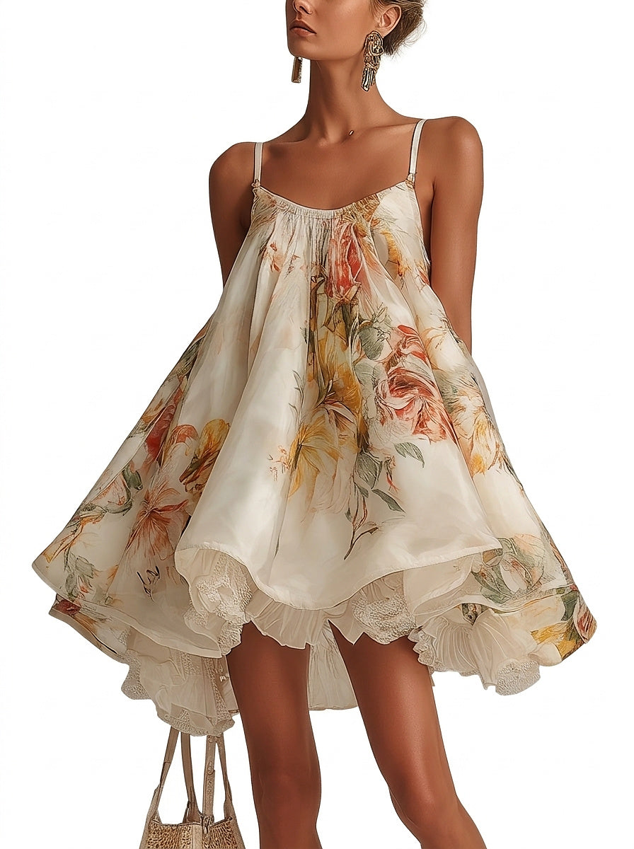 Damen-Minikleid aus Organza mit Blumenmuster-Mini Dress-Alpenkind
