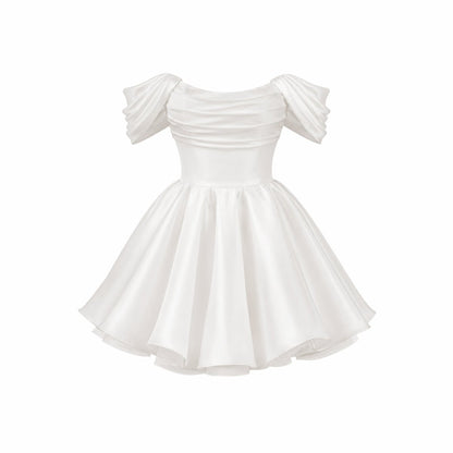 Damen-Minikleid aus Satin mit schulterfreiem Ausschnitt-Mini Dress-Alpenkind