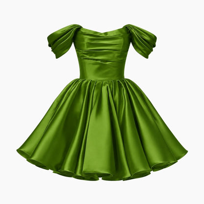 Damen-Minikleid aus Satin mit schulterfreiem Ausschnitt-Mini Dress-Alpenkind