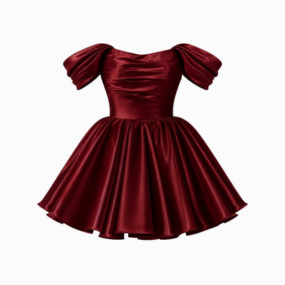 Damen-Minikleid aus Satin mit schulterfreiem Ausschnitt-Mini Dress-Alpenkind