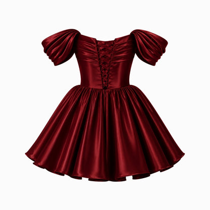 Damen-Minikleid aus Satin mit schulterfreiem Ausschnitt-Mini Dress-Alpenkind