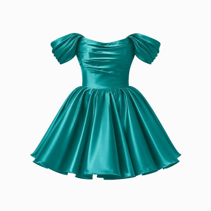 Damen-Minikleid aus Satin mit schulterfreiem Ausschnitt-Mini Dress-Alpenkind