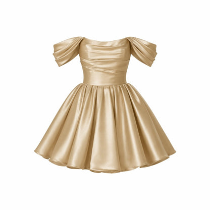 Damen-Minikleid aus Satin mit schulterfreiem Ausschnitt-Mini Dress-Alpenkind