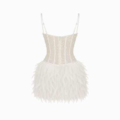 Damen-Minikleid im Korsett-Stil mit Federbesatz-Mini Dress-Alpenkind