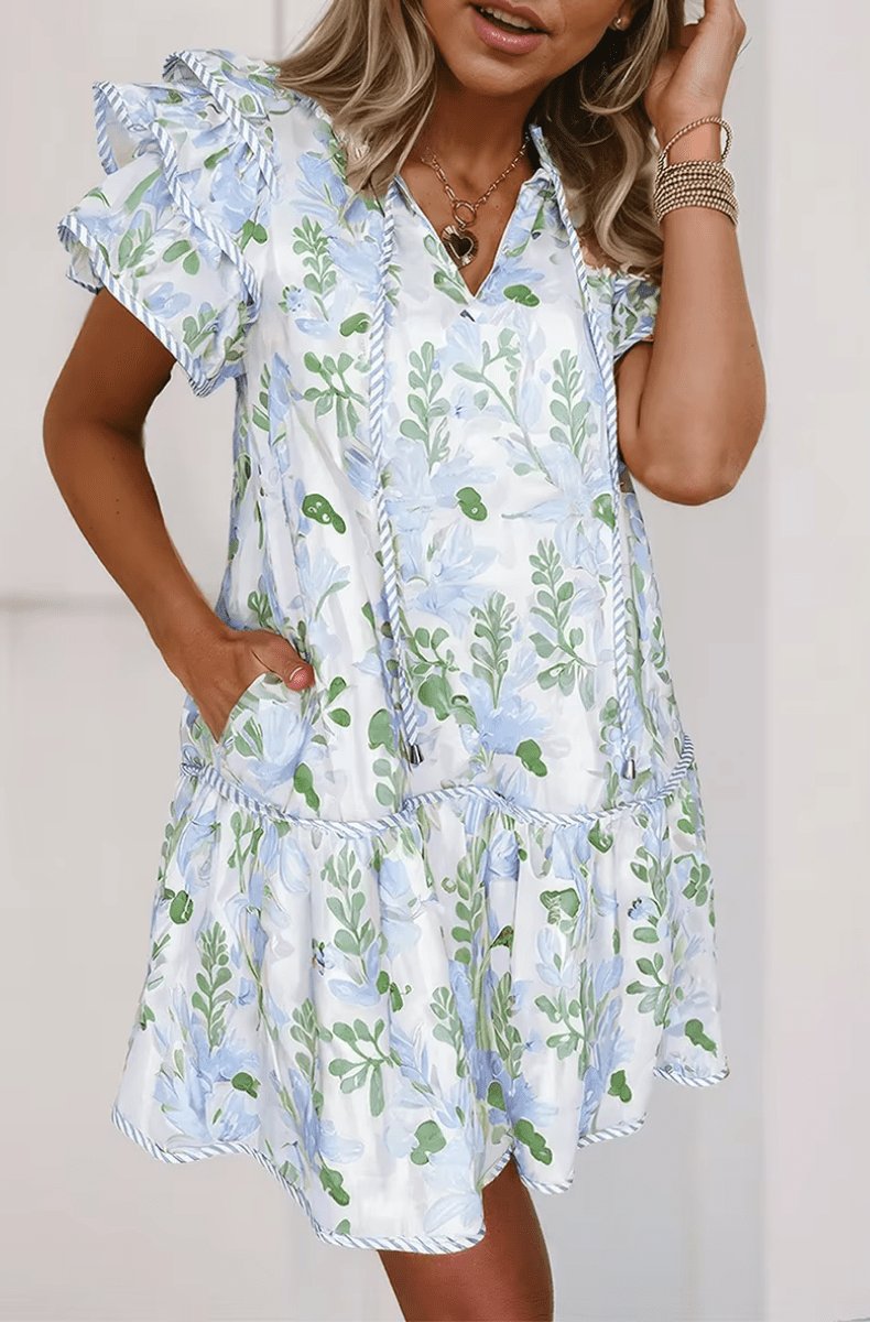 Damen-Minikleid mit Blumenmuster und Rüschenärmeln-Mini Dress-Alpenkind