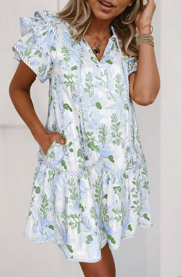 Damen-Minikleid mit Blumenmuster und Rüschenärmeln-Mini Dress-Alpenkind