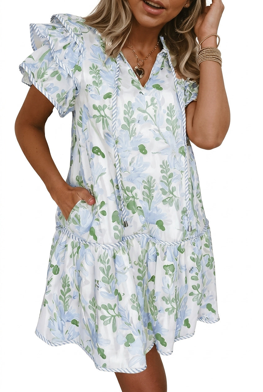 Damen Minikleid mit Blumenmuster und Rüschenärmeln-Midi Dress-Alpenkind