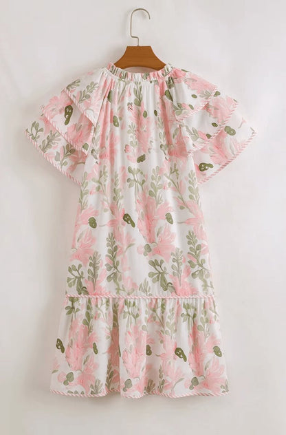 Damen-Minikleid mit Blumenmuster und Rüschenärmeln-Mini Dress-Alpenkind