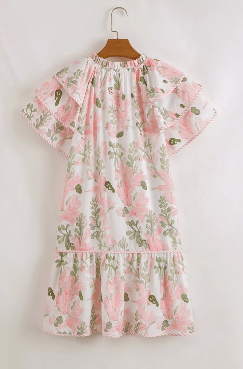 Damen Minikleid mit Blumenmuster und Rüschenärmeln-Midi Dress-Alpenkind
