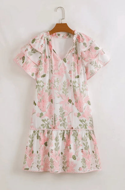 Damen Minikleid mit Blumenmuster und Rüschenärmeln-Midi Dress-Alpenkind