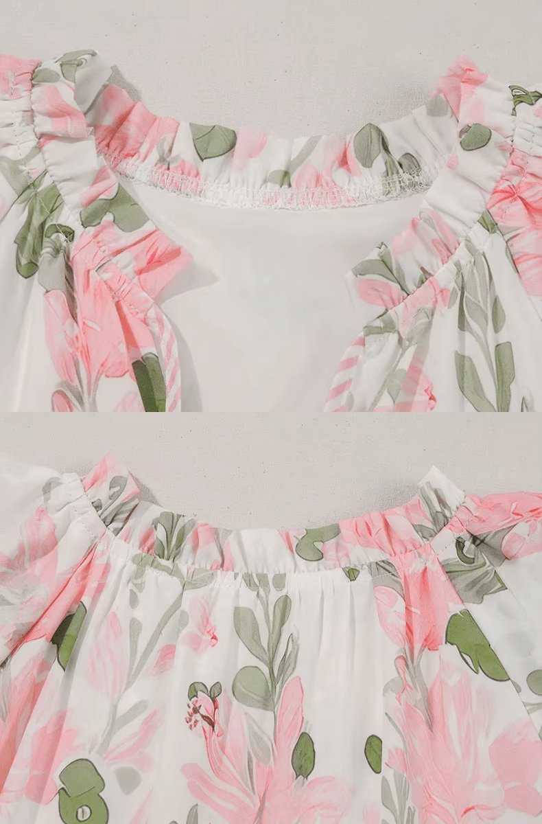 Damen-Minikleid mit Blumenmuster und Rüschenärmeln-Mini Dress-Alpenkind