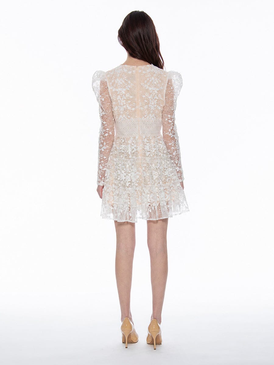 Damen-Minikleid mit floraler Spitze und V-Ausschnitt-Mini Dress-Alpenkind