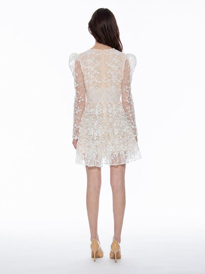 Damen-Minikleid mit floraler Spitze und V-Ausschnitt-Mini Dress-Alpenkind