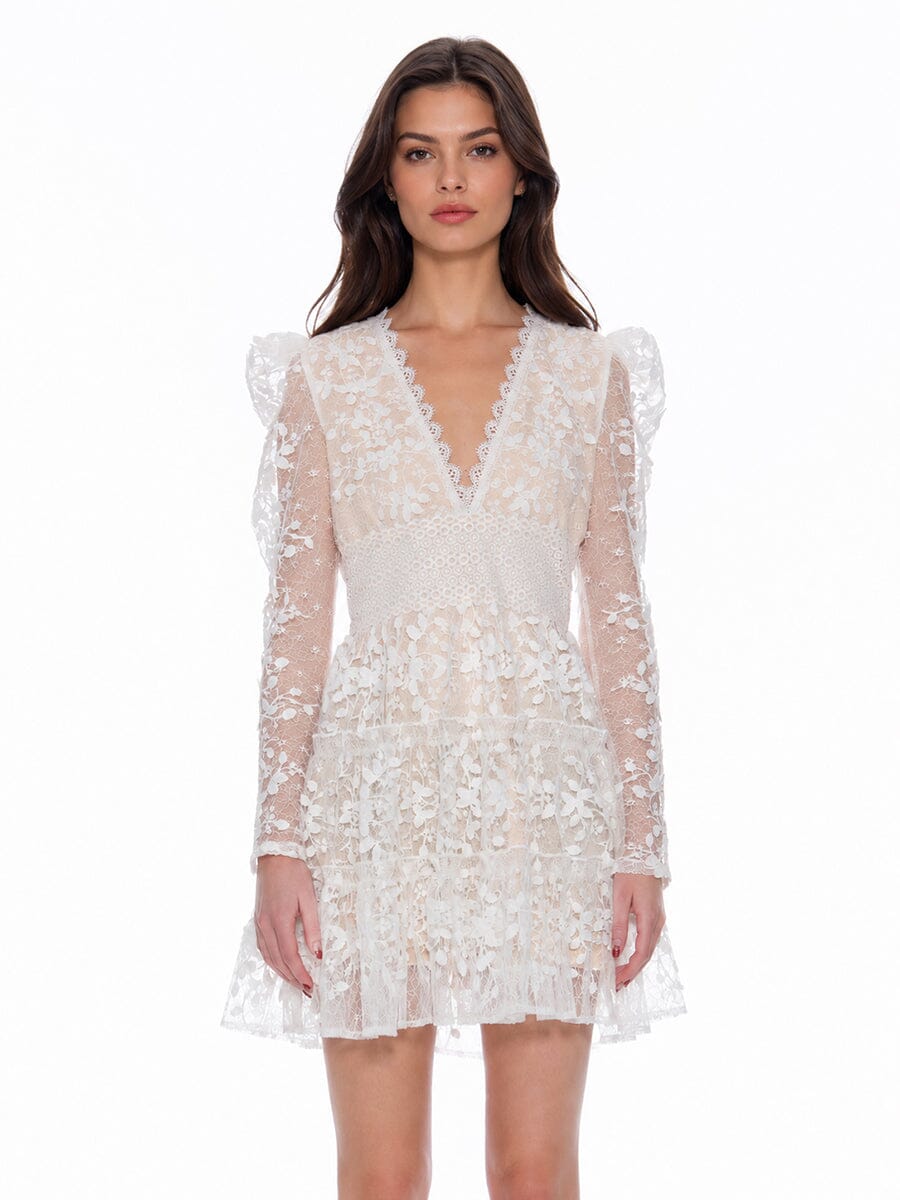 Damen-Minikleid mit floraler Spitze und V-Ausschnitt-Mini Dress-Alpenkind
