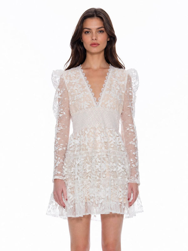 Damen-Minikleid mit floraler Spitze und V-Ausschnitt-Mini Dress-Alpenkind
