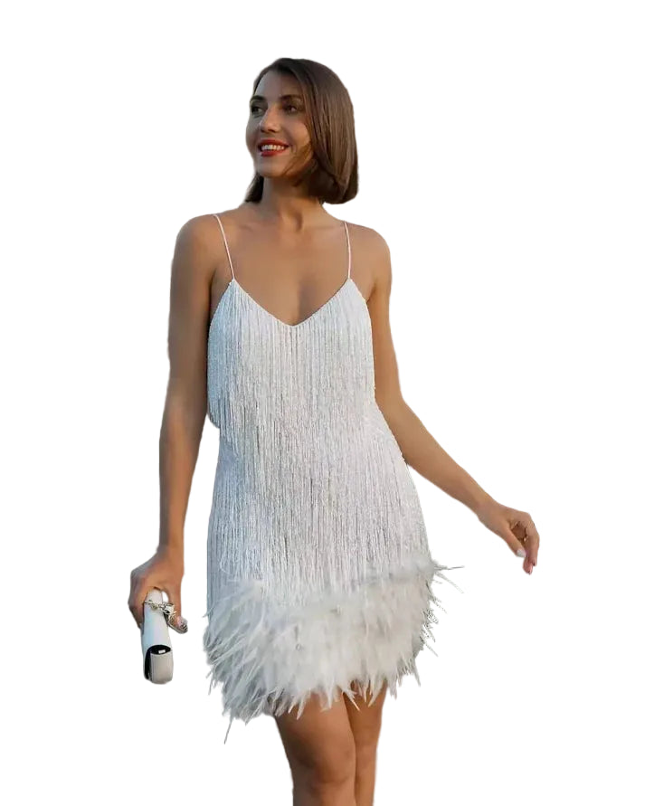 Damen Minikleid mit Fransen und Paillettenbesatz-Mini Dress-Alpenkind