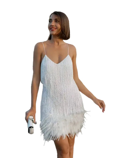 Damen Minikleid mit Fransen und Paillettenbesatz-Mini Dress-Alpenkind