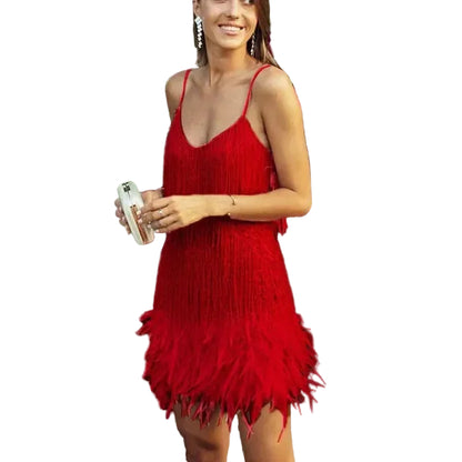 Damen Minikleid mit Fransen und Paillettenbesatz-Mini Dress-Alpenkind