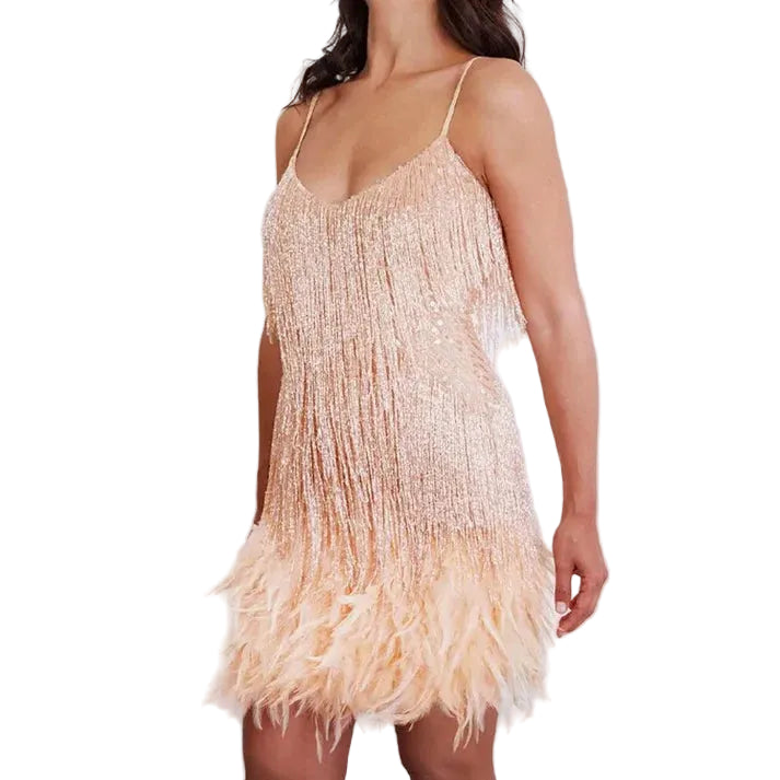 Damen Minikleid mit Fransen und Paillettenbesatz-Mini Dress-Alpenkind