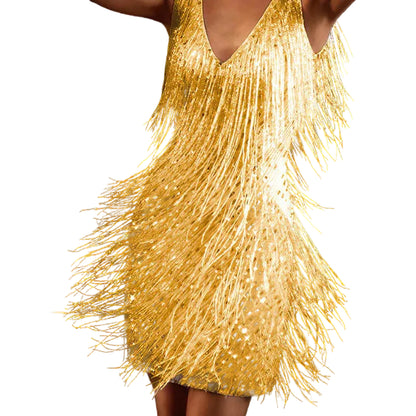 Damen-Minikleid mit Fransen und V-Ausschnitt-Mini Dress-Alpenkind