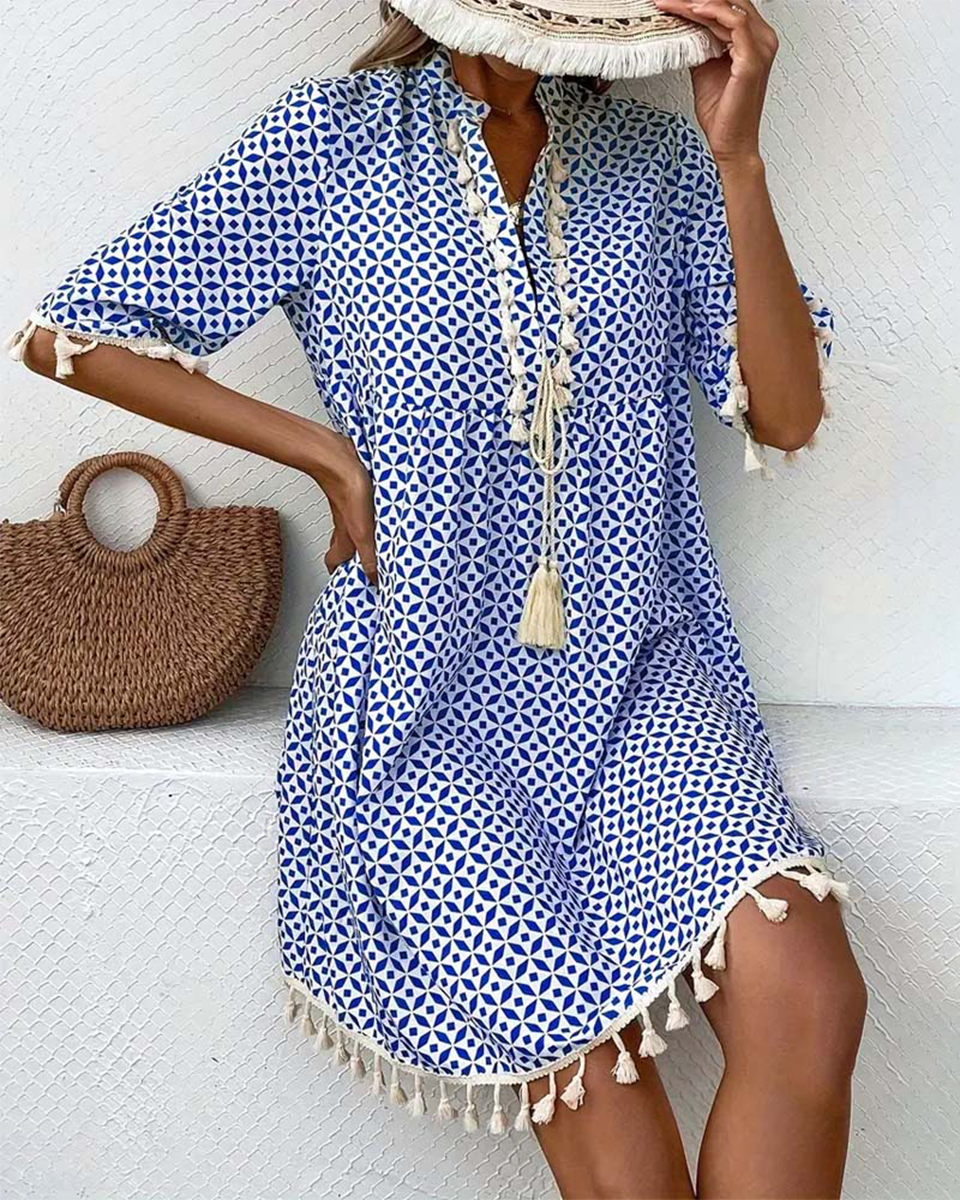 Damen Minikleid mit geometrischem Print und Quasten-Mini Dress-Alpenkind