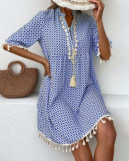 Damen Minikleid mit geometrischem Print und Quasten-Mini Dress-Alpenkind