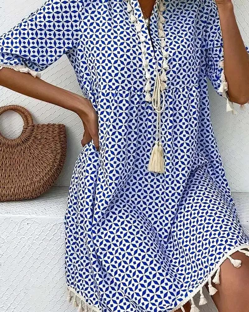 Damen Minikleid mit geometrischem Print und Quasten-Mini Dress-Alpenkind