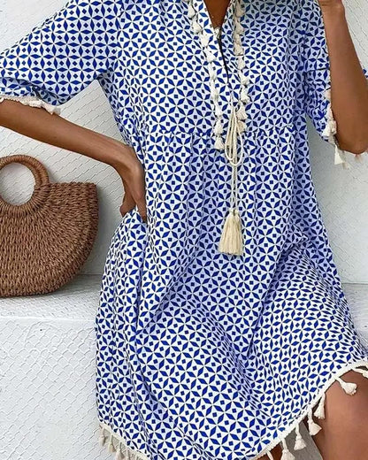Damen Minikleid mit geometrischem Print und Quasten-Mini Dress-Alpenkind