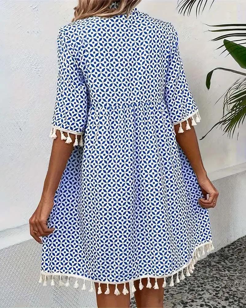 Damen Minikleid mit geometrischem Print und Quasten-Mini Dress-Alpenkind