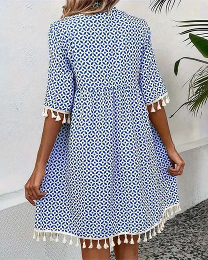 Damen Minikleid mit geometrischem Print und Quasten-Mini Dress-Alpenkind