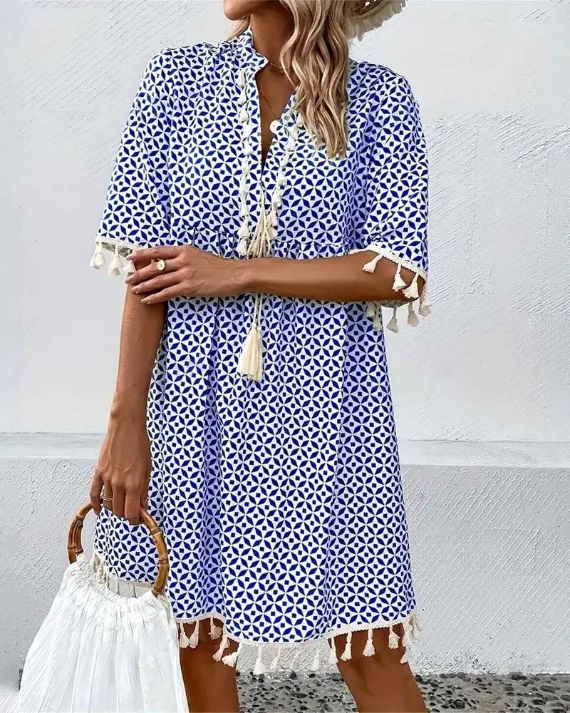 Damen Minikleid mit geometrischem Print und Quasten-Mini Dress-Alpenkind