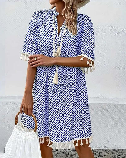 Damen Minikleid mit geometrischem Print und Quasten-Mini Dress-Alpenkind