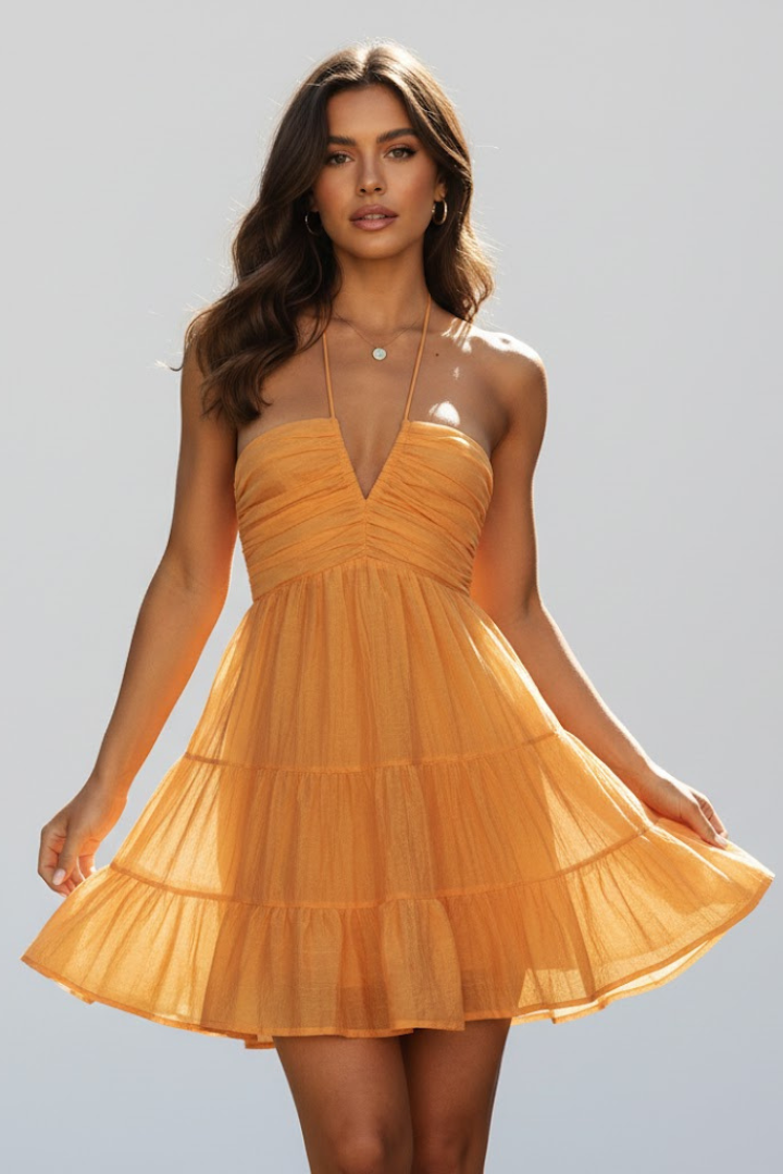 Damen Minikleid mit Halterträgern und Mehrstufigem Rockaufbau-Mini Dress-Alpenkind