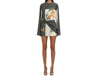 Damen Minikleid mit langen Ärmeln und Drapiertem Vorderteil-Mini Dress-Alpenkind