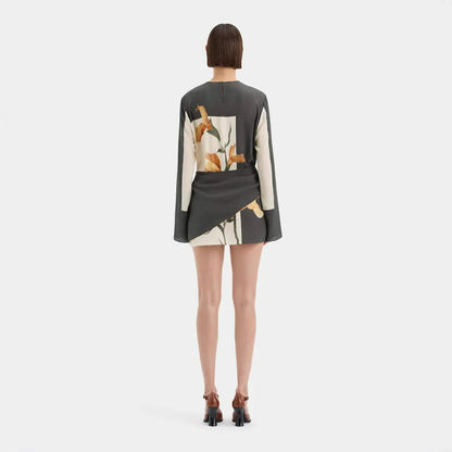 Damen Minikleid mit langen Ärmeln und floralem Druck-Mini Dress-Alpenkind